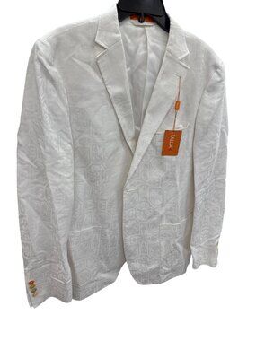 Tallia mens White Linen Cotton Slim Fit Blazer 42R Mens Patterned Jacket SKU8207